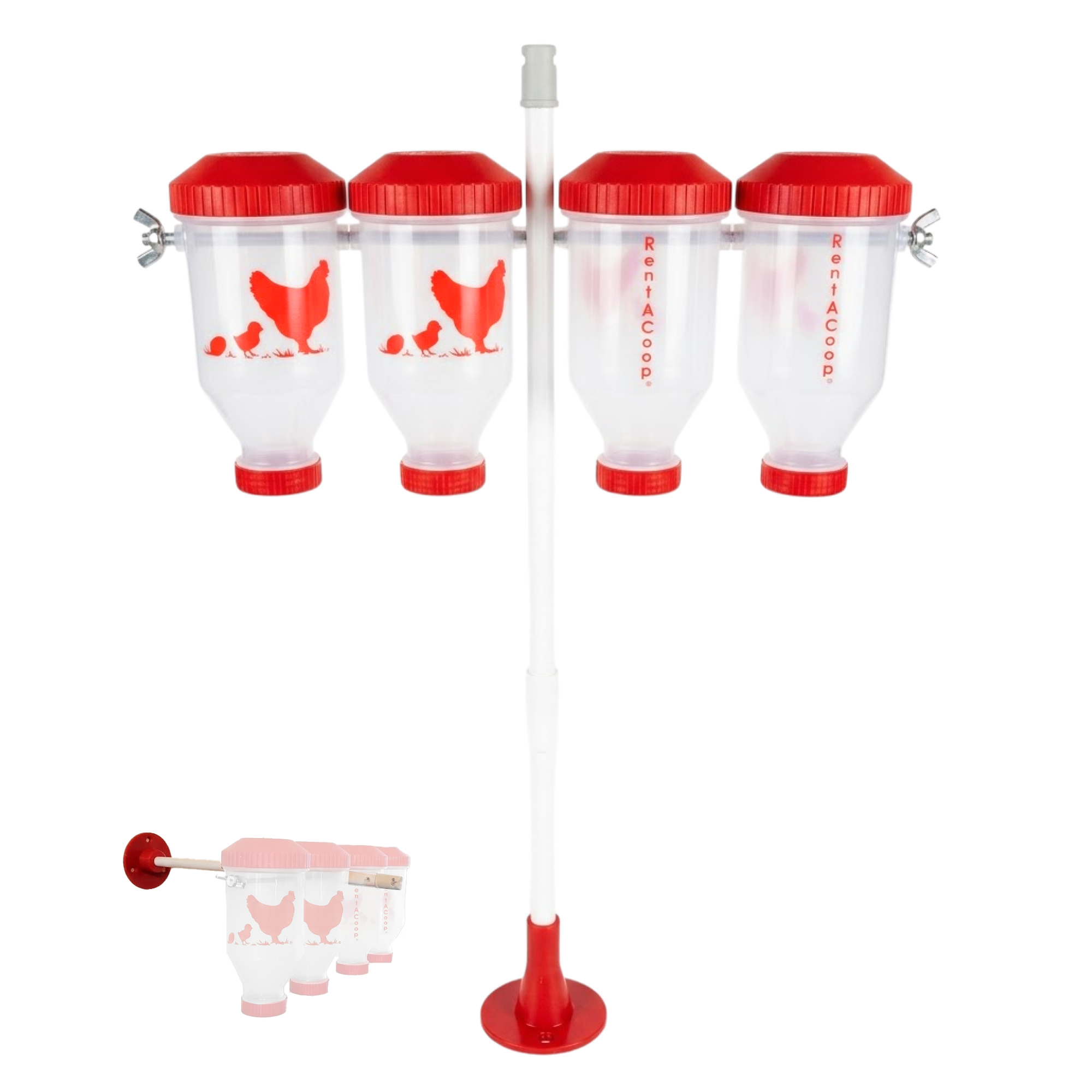 RentACoop Chicken Treat 4 Tube Dispenser – Multi-Treat Enrichment Toy and Boredom Buster for Chickens, Easy Top-Fill, Height Adjustable, Chicken Coop Accessory – Install Indoor or Outdoor Model# LG-TRET-DISP